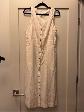 NWOt Pact Sleeveless Button-Front Cream Midi Dress